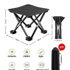 Bærbar foldbar campingstol, udendørs strandstol, foldbar fodskammel 23*28*28cm Black 23*28*28cm