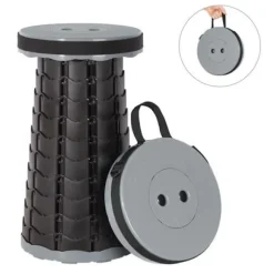 Bærbar Teleskopisk Skammel, Foldbar Plastik, Bærbar Foldesæde til Fiskeri og Camping, Maks. Belastning 150KG, Grå/Sort