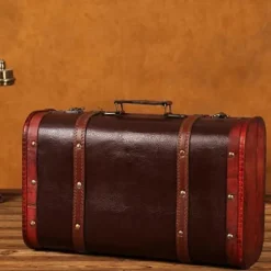 Bærbar Vintage Træ Dekorativ Kuffert Antik Trækasse Fotografi Rekvisitter Håndværk Dekoration Trææske Ornament