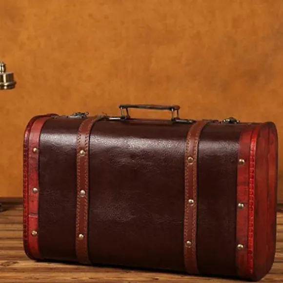 Bærbar Vintage Træ Dekorativ Kuffert Antik Trækasse Fotografi Rekvisitter Håndværk Dekoration Trææske Ornament