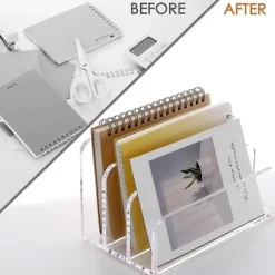 Brevholder med 3 rum til skrivebord, lodret brevholder, filsorterer i akryl