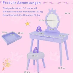 Børne sminkebord med aftageligt spejl og LED-lys