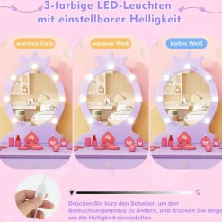 Børne sminkebord med aftageligt spejl og LED-lys