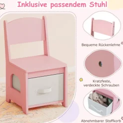 Børne sminkebordsæt med 3-farvet LED-spejl, lyserød