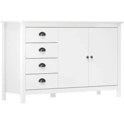Buffet - Hill - Blanc - 130x40x80 cm - Massivt fyrretræ Vit