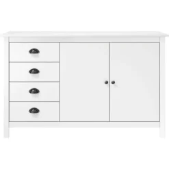 Buffet - Hill - Blanc - 130x40x80 cm - Massivt fyrretræ Vit