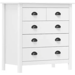 Buffet - Hill - Hvid - 5 skuffer - Massivt fyrretræ Vit