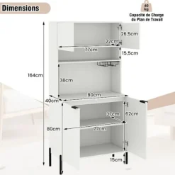 Buffet af køkken 164CM COSTWAY, lade station, vin glasholder, buffet med døre, justerbar hylde, til stue bar, hvid Vit