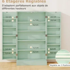 Buffet i Køkken 104CM COSTWAY, Døre med 180° Åbning, Justerbare Hylder, Anti-Tip Kit, til Spisestue Stue, Grøn Grön