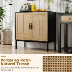 Buffet i rattan med 2 døre COSTWAY, justerbar hylde med 3 positioner til køkken, spisestue, stue, gang, sort