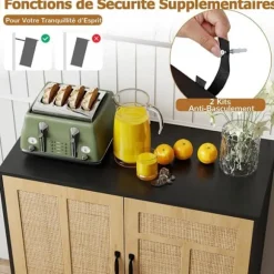 Buffet i rattan med 2 døre COSTWAY, justerbar hylde med 3 positioner til køkken, spisestue, stue, gang, sort