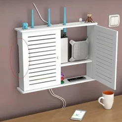 [CA] Trådløse Wifi Router Opbevaringskasser Trækasse Kabel Strøm Plus Trådholder Væghængt Stik White
