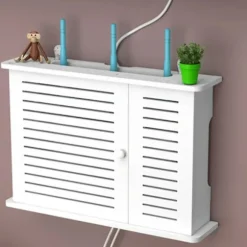 [CA] Trådløse Wifi Router Opbevaringskasser Trækasse Kabel Strøm Plus Trådholder Væghængt Stik White