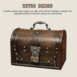 [CA] Træskattekiste, Piratskattekiste Opbevaringsboks med frontlås, Unikt håndlavet vintage design, Egnet til opbevaringsboks/gaveæske (8,5 * 5