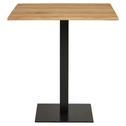 Café bord egetræ metalbase sort 70 x 70 x 75 cm brun