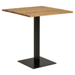 Café bord egetræ metalbase sort 70 x 70 x 75 cm brun