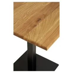 Café bord egetræ metalbase sort 70 x 70 x 75 cm brun