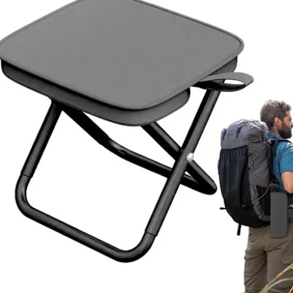 Campingstol - Foldbar skammel - Fiskestol - 600D Oxford stof og kulstofstål materiale - Opbevaringstaske - 28*26*23 cm - Sort