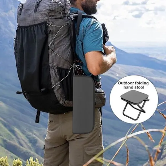 Campingstol - Foldbar skammel - Fiskestol - 600D Oxford stof og kulstofstål materiale - Opbevaringstaske - 28*26*23 cm - Sort