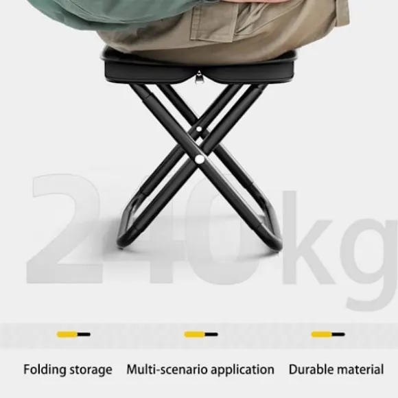Campingstol - Foldbar skammel - Fiskestol - 600D Oxford stof og kulstofstål materiale - Opbevaringstaske - 28*26*23 cm - Sort