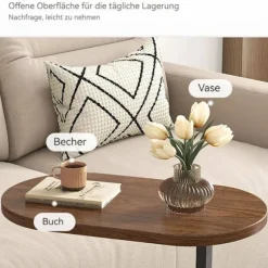 C-formet sidebord, 360° drejeligt og vippeligt C-formet endebord, laptop-stander sofabord til sofa/seng 45x30x60cm