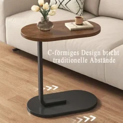 C-formet sidebord, 360° drejeligt & flip-top C-formet endebord, mobile C-sideborde der glider under, laptopstativ sofabord til sofa/seng 45x30x60cm