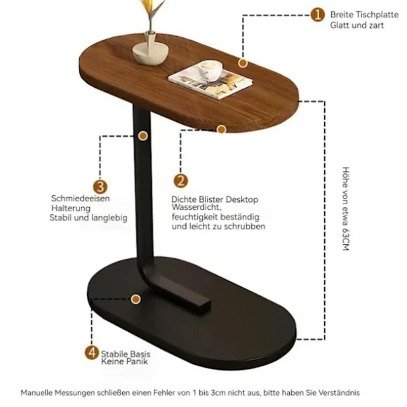 C-formet sidebord, 360° drejeligt & flip-top C-formet endebord, mobile C-sideborde der glider under, laptopstativ sofabord til sofa/seng 45x30x60cm