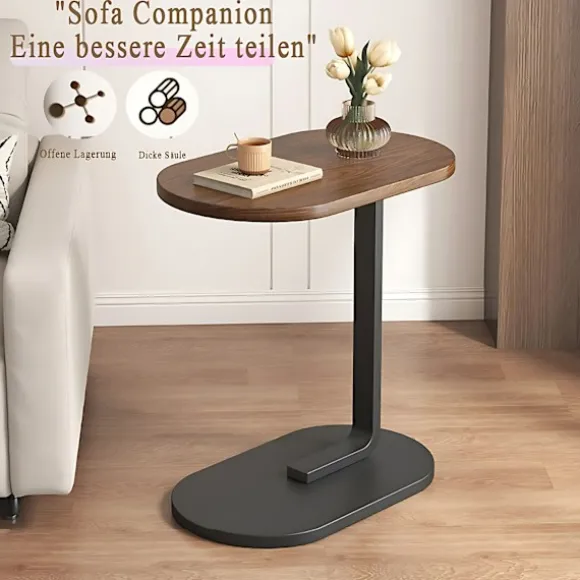 C-formet sidebord, 360° drejeligt & flip-top C-formet endebord, mobile C-sideborde der glider under, laptopstativ sofabord til sofa/seng 45x30x60cm