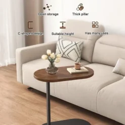 C-formet sidebord & sofabord – lille træ coffee table, der glider under sofa og seng_TF_TF Brun