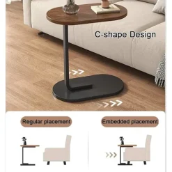 C-formet sidebord & sofabord – lille træ coffee table, der glider under sofa og seng_TF_TF Brun