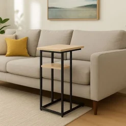 C-formet sidebord med 2 hylder til sofa og seng