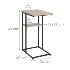 C-formet sidebord med 2 hylder til sofa og seng