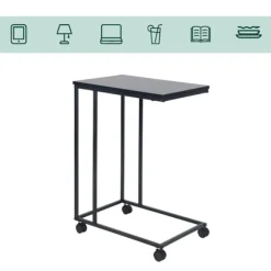 C-formet sidebord med hjul – trælignende bordplade