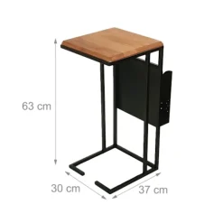 C-formet sidebord med magasinhylde, træ og metal