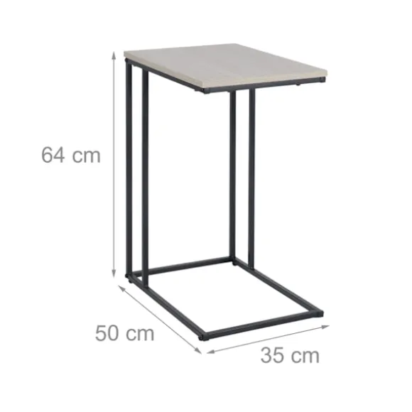 C-formet sidebord, trælignende bordplade, metalstel