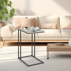 C-formet sidebord, trælignende bordplade, metalstel