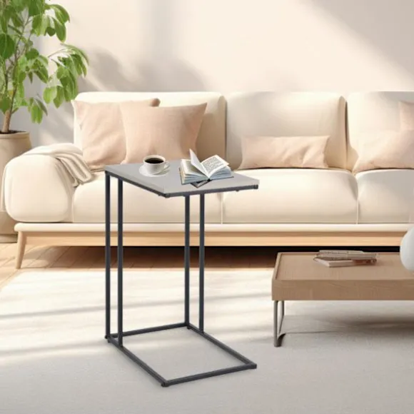 C-formet sidebord, trælignende bordplade, metalstel