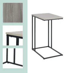 C-formet sidebord, trælignende bordplade, metalstel