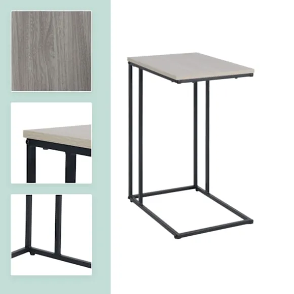 C-formet sidebord, trælignende bordplade, metalstel