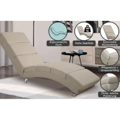 Chaiselong med ergonomisk høj ryg, cremefarvet, 180 kg kapacitet