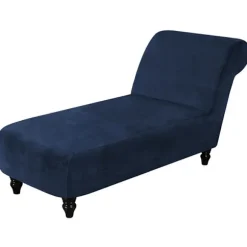 Chaiselongue-betræk i fløjl med armlæn, strækbart chaiselongue-betræk, møbelbeskyttelsesbetræk, chaiselongue-sofabetræk, mørkeblå