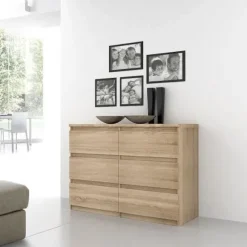 CHELSEA 6 Skuffe Kommode - Eg farve - L 154 x D 42,2 x H 79,9 cm Ek