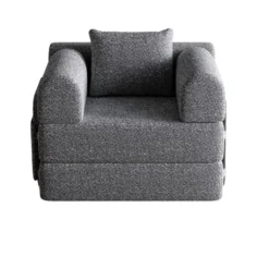 Chenille 2-i-1 sovesofa med opbevaringsrum i armlænet, 3 metalrammer og flere konfigurationsmuligheder Grey