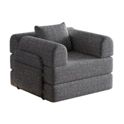 Chenille 2-i-1 sovesofa med opbevaringsrum i armlænet, 3 metalrammer og flere konfigurationsmuligheder Grey