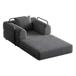 Chenille 2-i-1 sovesofa med opbevaringsrum i armlænet, 3 metalrammer og flere konfigurationsmuligheder Grey