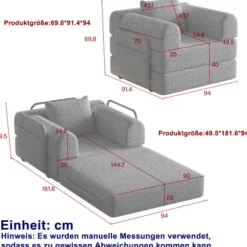 Chenille 2-i-1 sovesofa med opbevaringsrum i armlænet, 3 metalrammer og flere konfigurationsmuligheder khaki