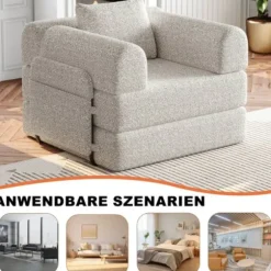 Chenille 2-i-1 sovesofa med opbevaringsrum i armlænet, 3 metalrammer og flere konfigurationsmuligheder khaki
