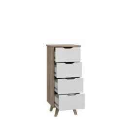 Chiffonnier VANKKA 4 Skuffer - Egetræ og hvid - Skandinavisk stil - L 45 x P 42 x H 108 cm