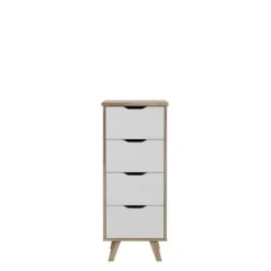 Chiffonnier VANKKA 4 Skuffer - Egetræ og hvid - Skandinavisk stil - L 45 x P 42 x H 108 cm