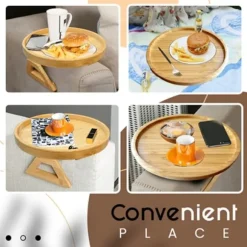 Clip-on bakke sofabord, bambus sofa armlænsbakke, foldbar sofa armlænsbakke bord, bærbar clip-on sidebord
